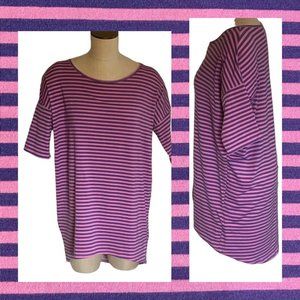 LuLaRoe Irma Shirt EUC Small Pink Purple Stripes Soft Stretchy Hi Low Hem